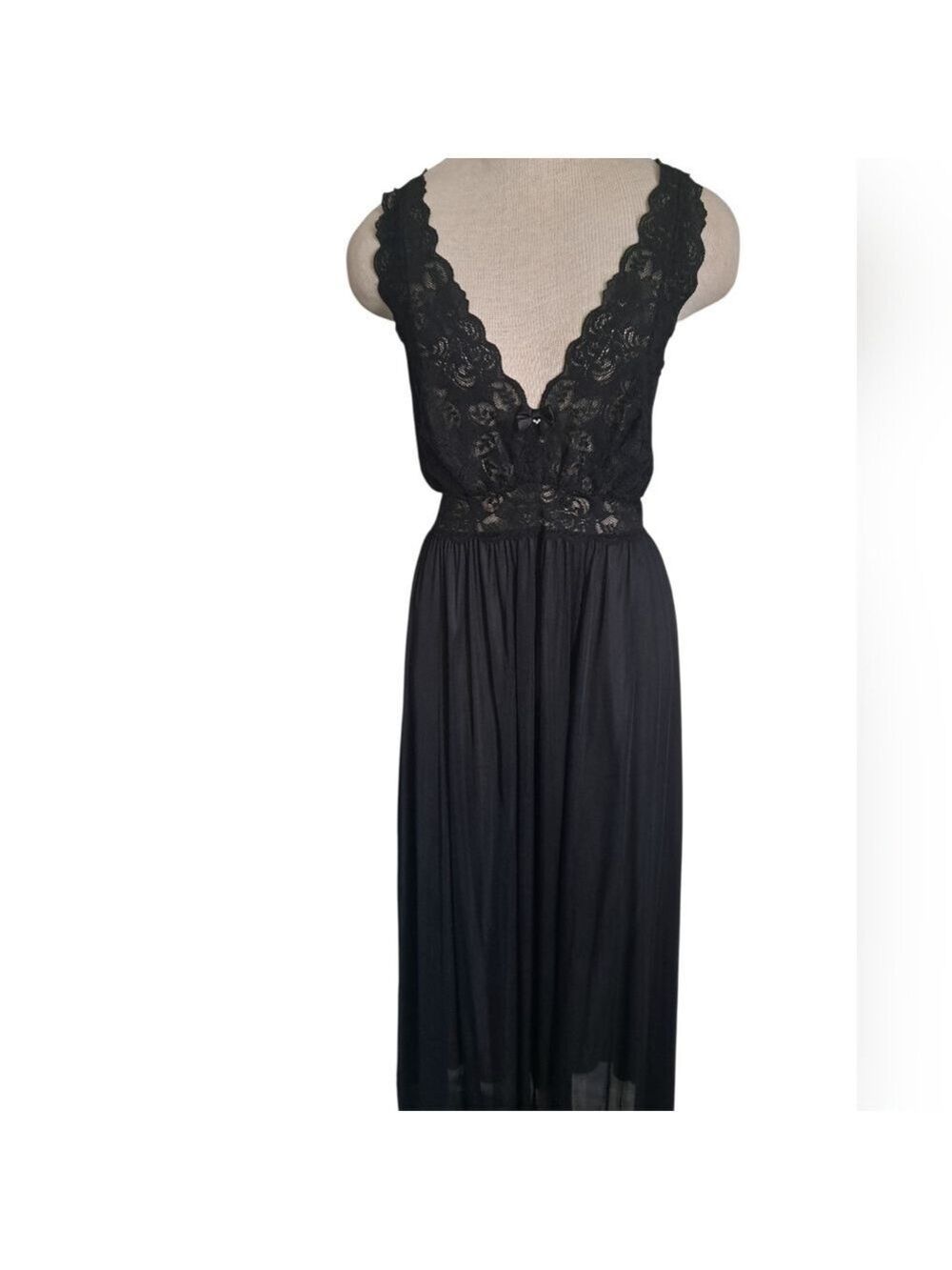 VTG SHAWDOWLINE long nightgown peignor lingerie black nylon lace plus size 1X